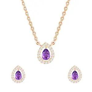 MINUTIAE Rose Gold-Plated Crystals Studded Earring & Necklace Jewellery Set For Women's & Girls_MNT0472AMT_SET_RG
