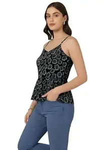 Pinkmint Women Pure Cambric Cotton Printed Peplum Top | Sleeveless Spaghetti Strap Summer Casual Top for Women & Girls