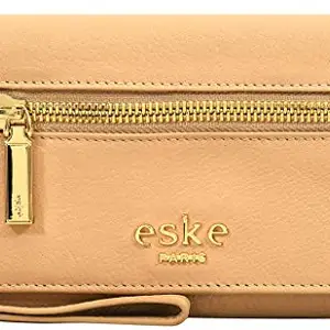 eske Edith - Trifold Wallet - Genuine Quilted Leather - Holds Cards, Coins and Bills - Compact Design - Pockets for Everyday Use - Travel Friendly (Bisque)