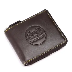 NKSK Craft RFID Protected Around Zipper Genuine Leather Wallet for Men (Brown)