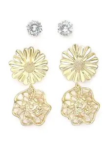 KARATCART Set of 3 Gold Plated Floral Stud Earrings for Women (33038820)