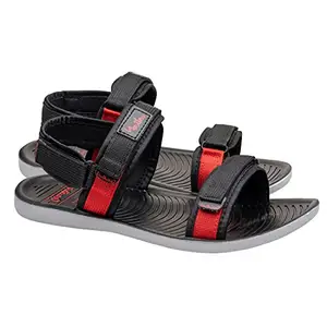 Walkaroo Men's Black Red Outdoor Sandals - 6 UK (WG5728)