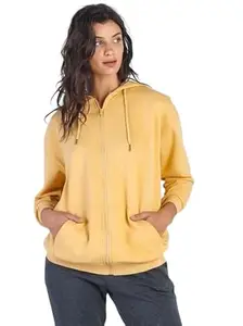 KGFASHION Women’s Zipper Hoodie for Winter Wear Full Sleeve Kangaroo Pockets Hooded Jacket Sweatshirt for Winter Wear Yellow 2XL
