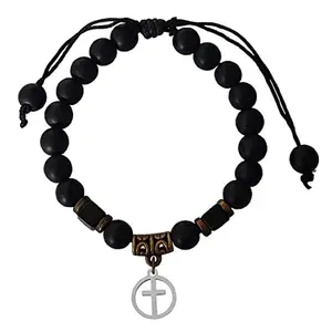 M Men Style 6mm Beads Black Religious Christ Cross In Round Adjustable Charm Crystal Bracelet For Men And Wen LCBR32I509