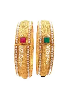 Femmibella Set Of 2 Gold Plated Beads Studded Bangles | Traditional Kada For Women and Girls
