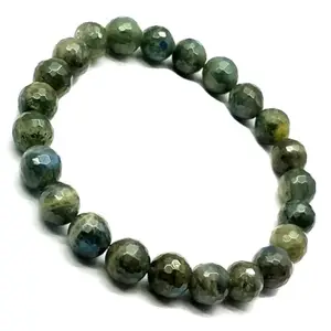 RRJEWELZ Unisex Bracelet 8mm Natural Gemstone Labradorite Chalcedony Round shape Faceted cut beads 7 inch stretchable bracelet for men & women. | STBR_04677