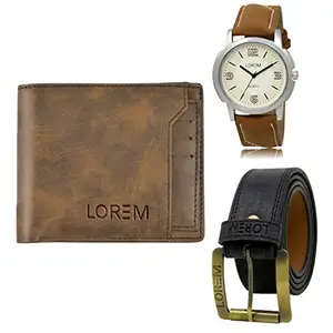 LOREM Watch-Artificial Leather Belt & Wallet Combo for Men (Fz-Lr16-Wl24-Bl01)