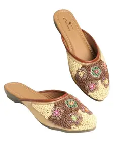 CHINRAAG women Ethnic Embellished Mojaris Flats – Traditional Handcrafted Indian Footwear for Weddings & Casual Outfits