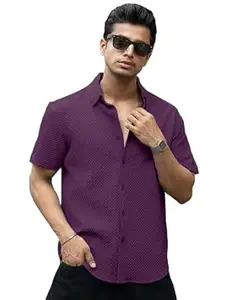 WIZOON Shirt for Men | Half Sleeves | Men’s Black Textured | Cotton Blend Shirts | Casual Shirt's | Spread Collar | Short Sleeves | Regular Fit