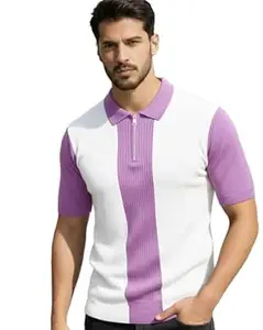 Enitor Mens Half Sleeves Polo Neck T-Shirt, Casual Summer Wear T-Shirt for Men, Streetwear Half Zipper T-Shirts for Boys, Stylish Everyday Tshirts for Boy