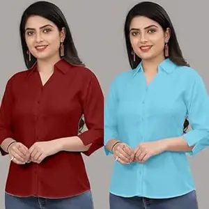 Formal Cotton Blend Shirt for Women with 3/4 Sleeve for Casual Wear Combo of 2