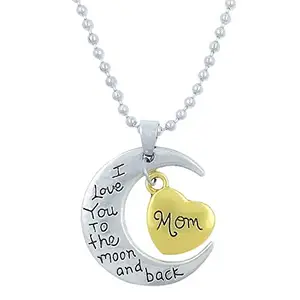 Gift Nest Giftnest Moon and Heart with Mom Letter and I Love You To The Moon and Back Multicolour Pendant with Chain Necklace for Women