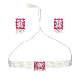 Maroon Square Moti Necklace for Women – Elegant Traditional Design