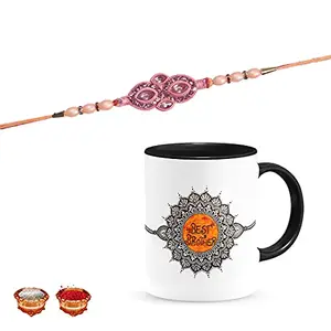 Manonita Rakhi Gift for Brother, bhaiya bhabhi, Gift Set (Rakshabandhan Mug, Roli,Chawal) BLACKMUG-18-BF