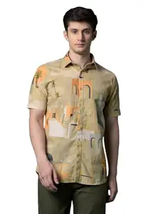 Crimsoune Club Men's Multi-Color Printed Linen Shirt (XL)