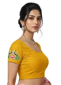 PAARTH ENTERPRISE Women Cotton Blend Peacock Print Readymade Saree Blouse Round Neck Short Sleeve Party