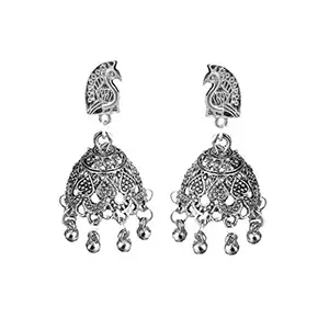 Yellow Chimes German Silver Oxidized Afghani Peacock Traditional Jhumka/Jhumki Earrings for Women and Girls