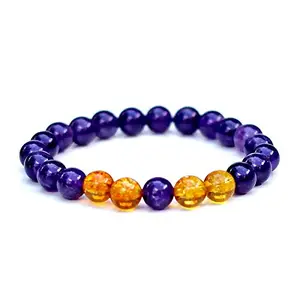 Astroghar Real Citrine & Amethyst 8 mm Stretch Bracelet