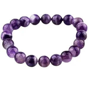 Lady Works Natural Amethyst 8mm Round Shape Smooth Cut Beads 8 Inch Stretchable Bracelet For Men & Women. Unisex Bracelet For Healing, Meditation, Prosperity, Gift & Luck|LW_BRST_00421_8.0