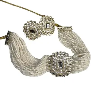 Diva Inspire Off White Kundan Choker Necklace Set for Women & Girls Elegant Imitation Jewelry for Wedding Party & Festive