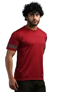 CHKOKKO Men’s Sports Activewear Tshirt Solid tee with Reflective Half Sleeve Regular Fit for Running Yoga Training Activities Navy