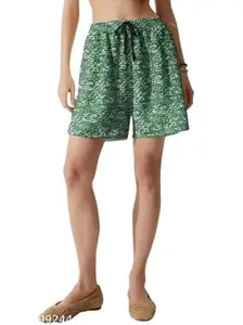 Casual Printed Women's Shorts – Lightweight & Comfortable | Sizes S-XXLShorts-Green2397-XL