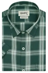 GHPC 100% Cotton Checkered Half Sleeves Regular Fit Formal Shirt for Men (Green, FSH522018_40)
