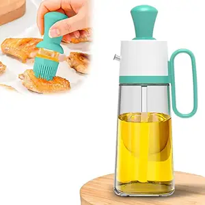 ‎SR Brothers 2 in 1 Kitchen Oil Dispenser Glass Bottle Oil Sprayer With Brush Straw leak proof Olive Oil Bottle Container Cooking Baking[625ml] [Multi Color]