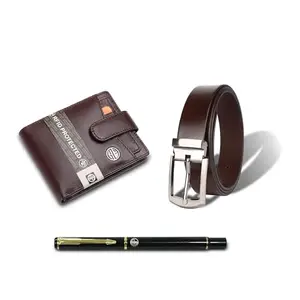 HAMMONDS FLYCATCHER Gift for Men Combo - Genuine Leather Wallet and Belt Set with Ball Pen - 5 ATM Credit/Debit Card Slots - Fits Waist 28-46 - Ideal Birthday or Special Occasion Gift - Redwood Brown
