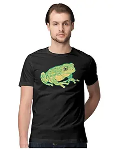 ALLEN BLACK Men's Regular Fit T-Shirt Hand Drawn Frog Illustration 100% Cotton T-Shirt Black_HNDDRWNMEN-Black 3XL Men Round_