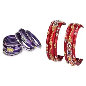 Somil Trendy Combo Bangles Pack For Women | Colorful Traditional Set | Ideal For Party, Puja & Daily Use, Pack Of12, Blue, Red -K492