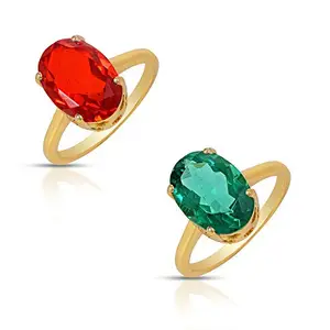 Memoir Gold plated Faux Columbian Emerald and Burma Ruby fingerring Combo Women (pack of 2 rings) (CMOM4412-A)