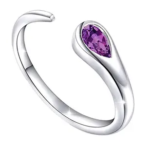 Mahi Rhodium Plated Sparkling Purple CZ Open Wrap Adjustable Finger Ring for Women (FR1103041RPur)