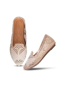 Froh Feet Women’s Embellished Mesh Slip-On Flats | Stylish Designer Jutti with Sparkling Rhinestone Detailing