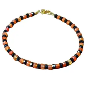 RRJEWELZ Carnelian & Black Spinel bracelet for men & women - 3.5mm Rondelle Faceted beads - 7 Inch with Gold plated clasp – Healing, Fashion, Gift, Spiritual, Yoga|LCBR_RR_07268