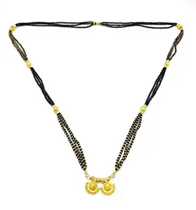 Digital Dress Room Jewellery Women's Pride Gold Plated 2 Vati Tanmaniya Pendant Mangalsutra 34-inch Length Chain Traditional Golden Black Mani Beads 3 Triple Line Layer Long Necklace for Girls