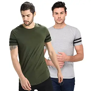 TRENDS TOWER Pack of 2 Bio Wash Half Sleeve Grey Olive Color T-Shirts