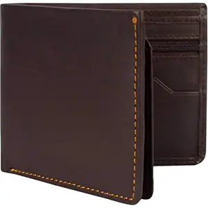 Men Brown Genuine Leather RFID Wallet 8 Card Slot 2 Note Compartment