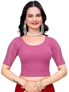 MISS WEARS Women's Regular Fit Readymade Stretchy Elbow Length Embroidered Saree Blouse