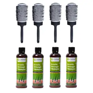 G Krishna Naturals Combo Pack of Big Roller Hair Brush & Detangle Hair Shampoo for Women & Men | Durable Long Lasting Wood Kangi & Shampoo for Natural Hair Growth (Pack of 4 Each)(GKNKPC4-14)