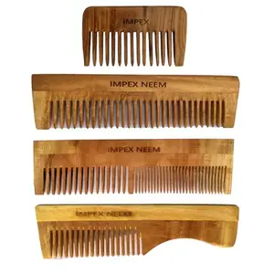 Wooden Hair Comb for Women & Men | Handcrafted Natural Comb for Healthy, Frizz-Free Hair | Smooth, Gentle & Eco-Friendly Hair Care | Beard, Lily(Wide Teeth), Dual & Narrow Teeth Lily, Handle (Wide Teeth) | 4 in 1 Combo set