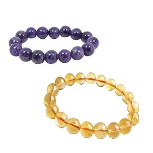 DHYANARSH Amethyst Bracelet & Citrine Bracelet for Reiki Healing Wealth Will Power Luck Protection Laboratory Tested and Certified for Men and Women (8 mm)