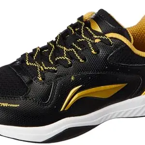 Li-Ning Ultra Power Non-Marking Badminton Shoe|Indoor Sports|Stability Heel, Prototypical Sole, Lightweight Shoe (Black/Gold,UK 1)