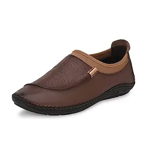 HITZ Men's Brown Leather Slip-On Casual Shoes - 11