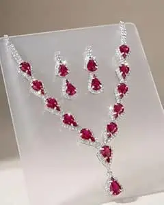 1 LOOK Crystal Rhinestone Statement Necklace and Earrings Jewellery Set, Teardrop Design with Halo Setting, Wedding Bridal Party