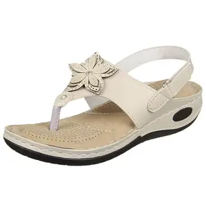 XE Looks Women's Cream Doctor Slippers | Floral Design with Adjustable Strap | Orthopedic Comfort & Anti-Skid Sole Doctor Slippers For Girls & Women