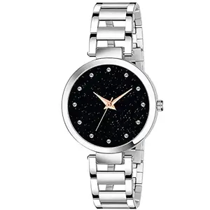 Talgo Alluring Analogue Black Dial Silver Stainless Steel Strapy Graceful Stylish Wrist Watch for Women, Pack of 1 - TTN-SIL-12D-BKD