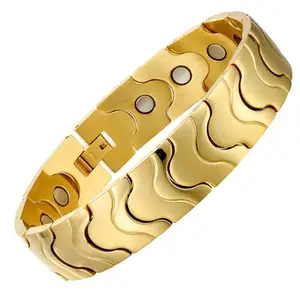 Charismatic Classic Magnetic Bracelet for Men 316L pure Stainless Steel Classic 4 Elements Magnet Energy Bracelets, Ultra Strength 3500 Gauss Magnets Jewelry Giftss (Classic Gold)