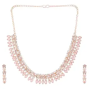 GlammTank Rose Gold Plated Petal shaped Alloy Choker Necklace Set For Women (Pink)