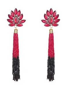 Crunchy Fashion Paradiso Glitz Gold Plated Dangler Earrings for Women (Red, Black And Gold) (CFE1406)